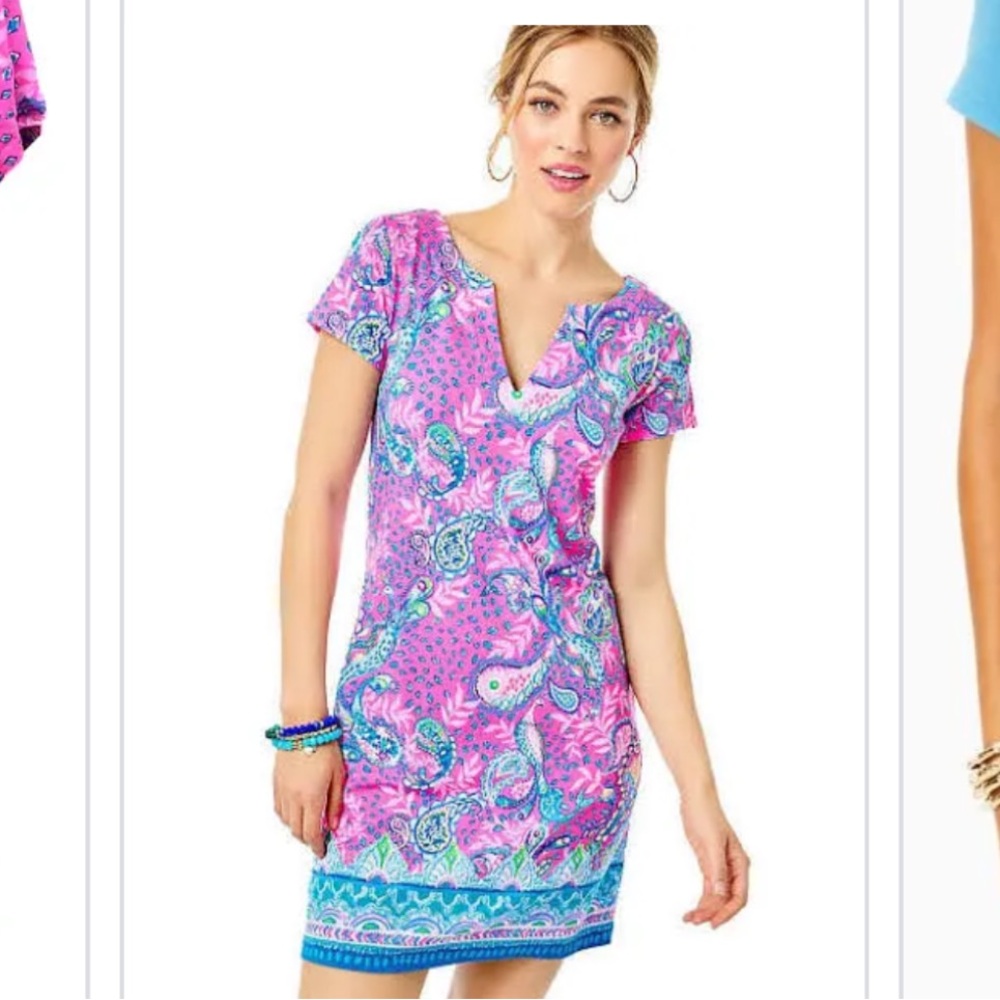 Lilly Pulitzer Pink and Blue Coverup Dress V-Neck Short Sleeve